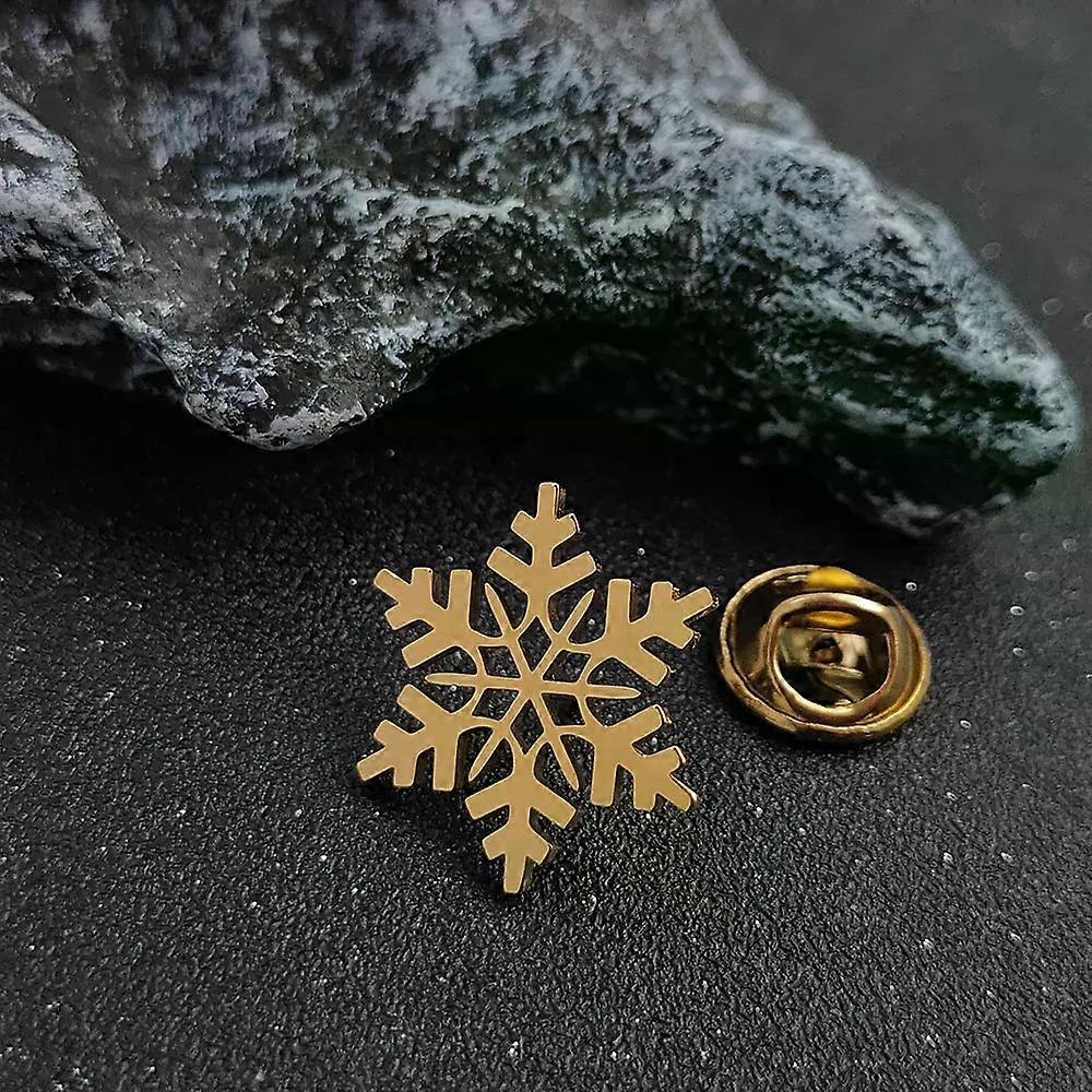 Original Design Punk Style Snowflake Gold-plated Stainless Steel Badge Waterproof Brooch Black Suit Lapel Pin Silver