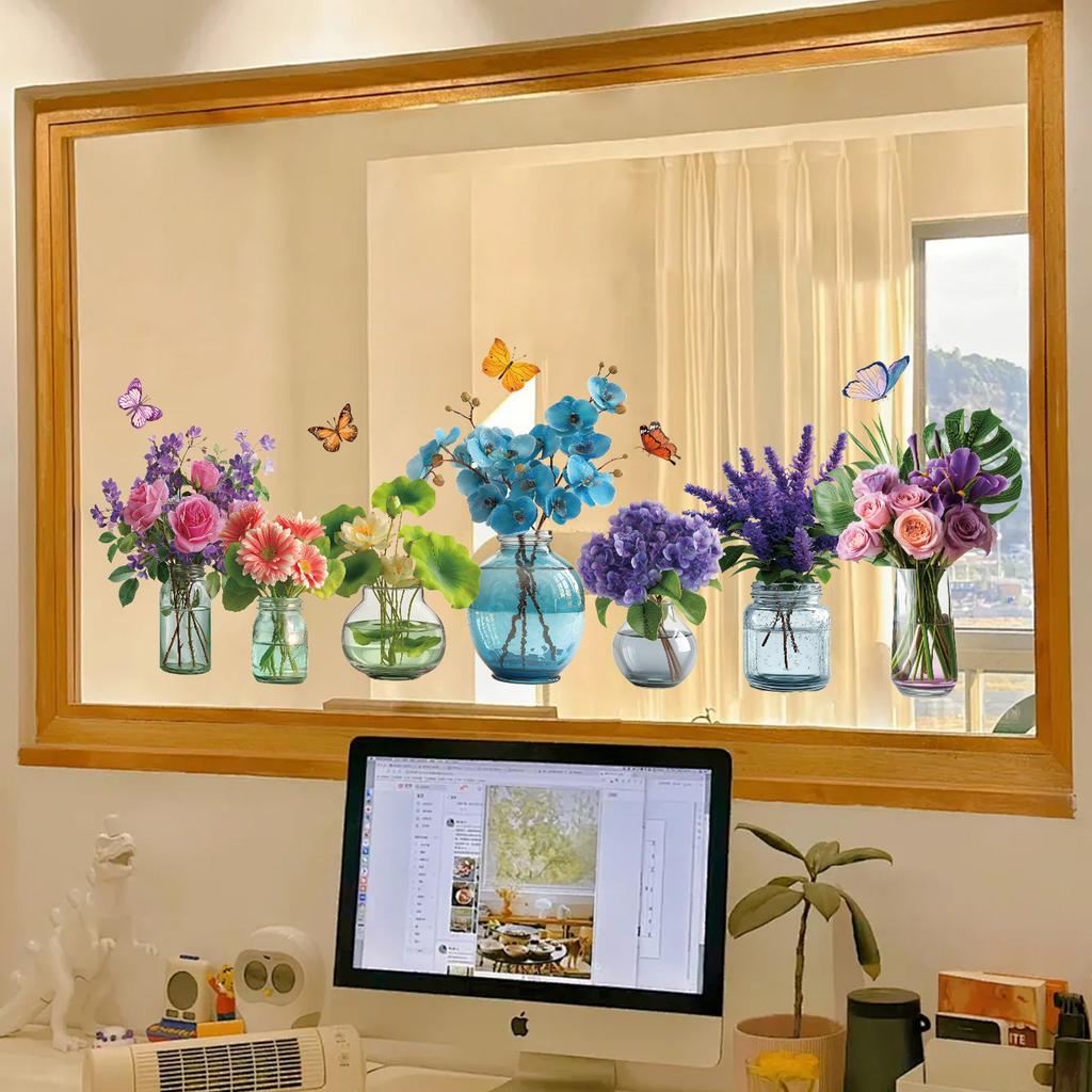 Hydroponic Glass Vase Flower Arrangement Window Stickers Product Cabinet Decoration Electrostatic Stickers Electrostatic Glueless