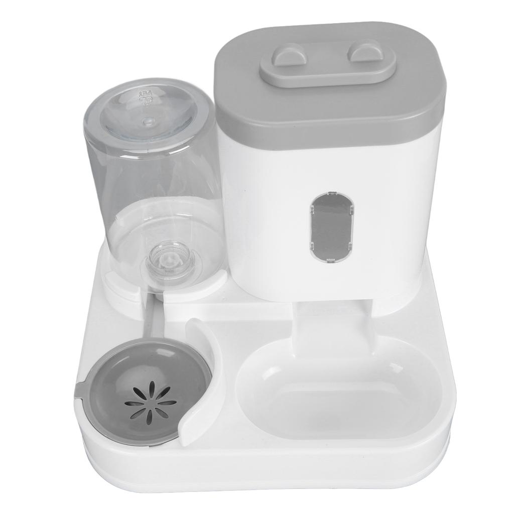 Pet Food Water Dispenser 2 in 1 Large Capacity Detachable Automatic Cat Waterer Feeder for Dog Puppy Gray