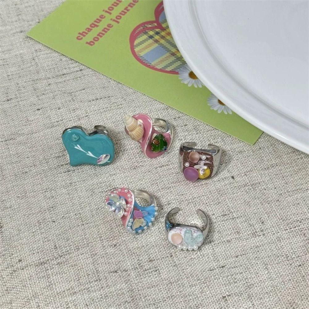 Dripping Oil Enamel Love Heart Ring Geometric Irregular Enamel Ring Painting Ring  Gift