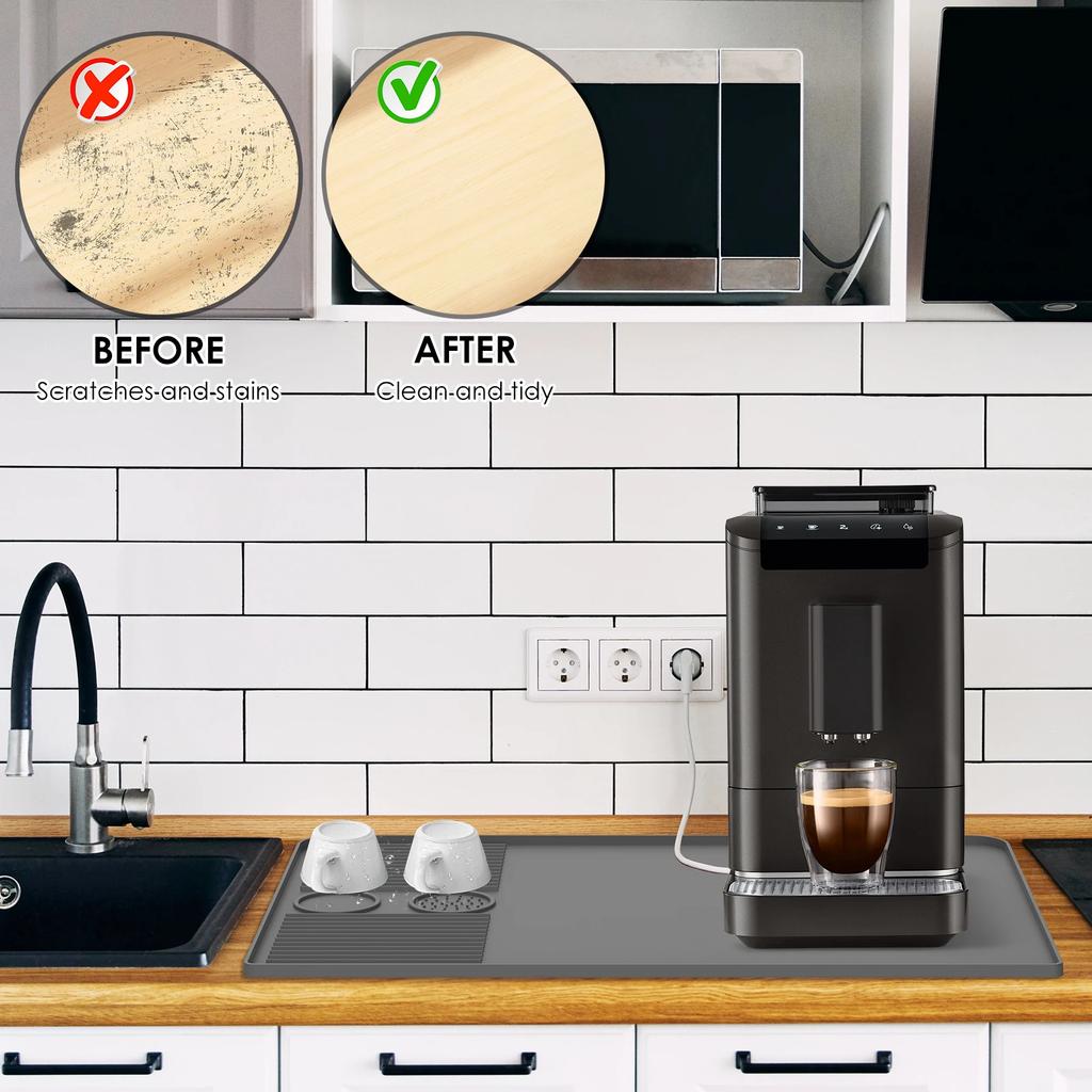 Silicone Coffee Mat with Raised Edges Nonslip Coffee Bar Mat Flexible Coffee Machine Mat Dishwasher Safe Coffee Counter Mat