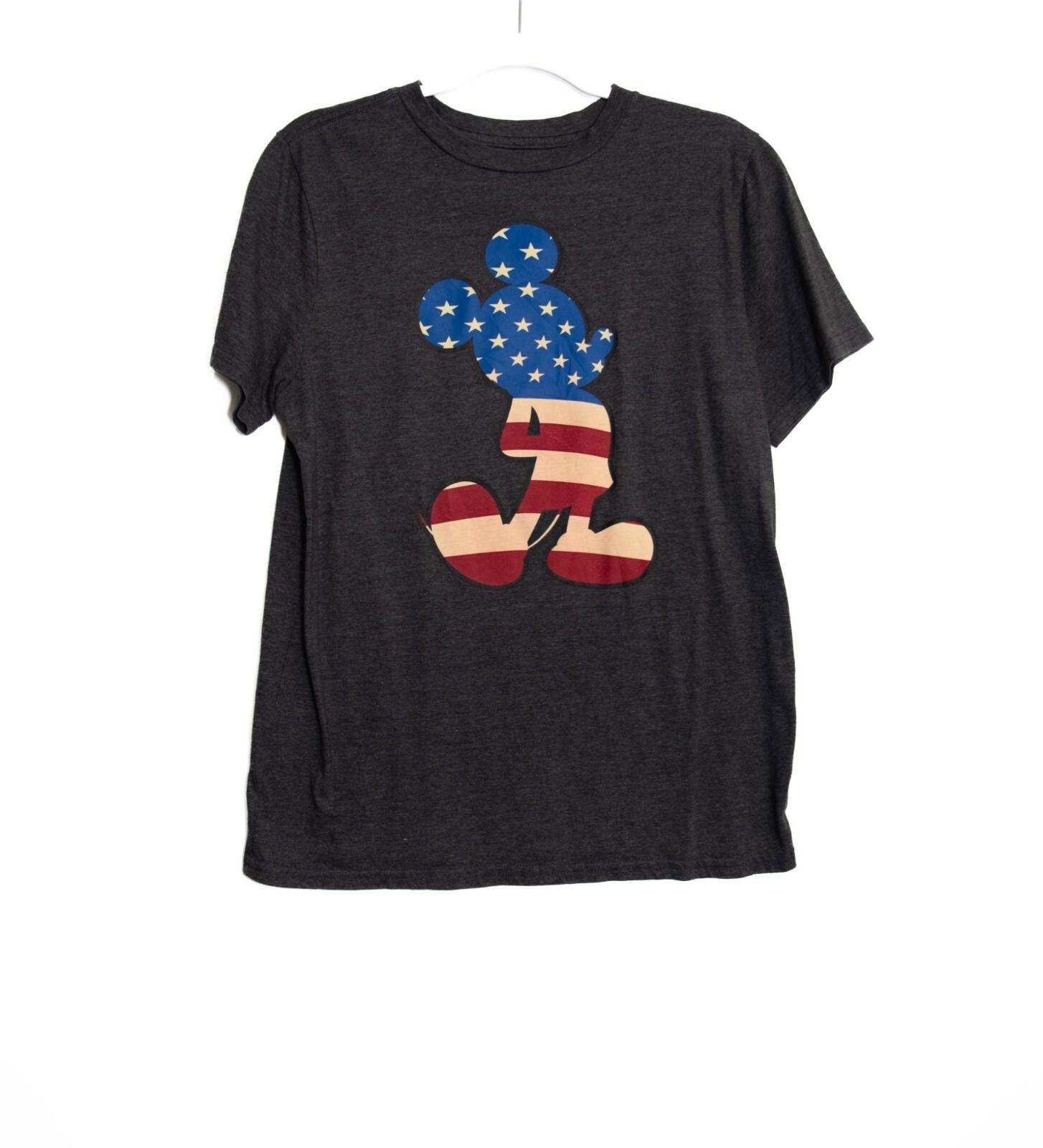 Disney Mickey Mouse American Flag Graphic T-Shirt Heather Charcoal Short Sleeve L