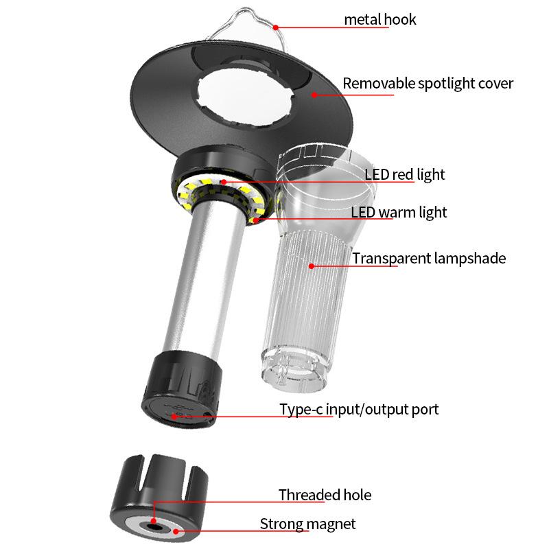 Function Camping Light Portable Outdoor Camping Lantern with Magnet Emergency Light Hanging Tent Light Powerful Work Lamp