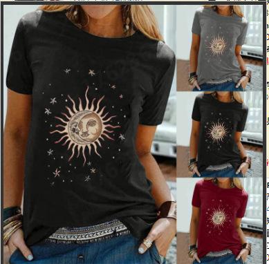 Real Shot Amazon Independence Station Cross-border European, American Independence Day Printed Short Sleeve Top Women's Summer Outer Bottom Shirt