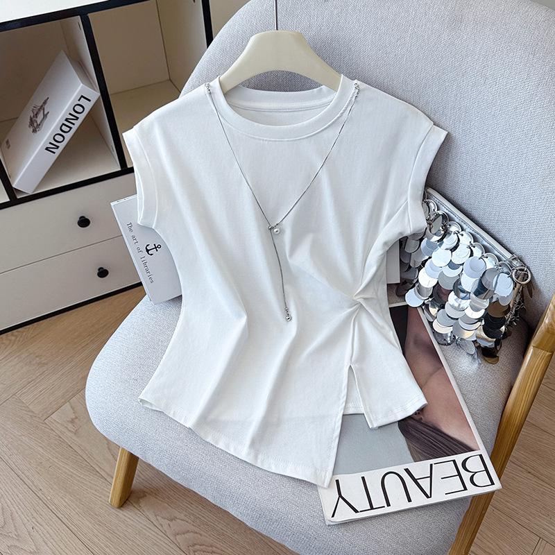 

2026 Summer Sleeveless Pearl Chain Niche Crop Top: Sweet, Cool, Spicy Girl Style Medium серый
