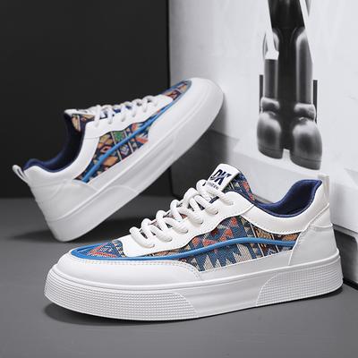 Men'S Daily Casual Color Matching Low-Top Sports Men'S Shoes Leather Splicing Cloth Surface Breathable Board Shoes