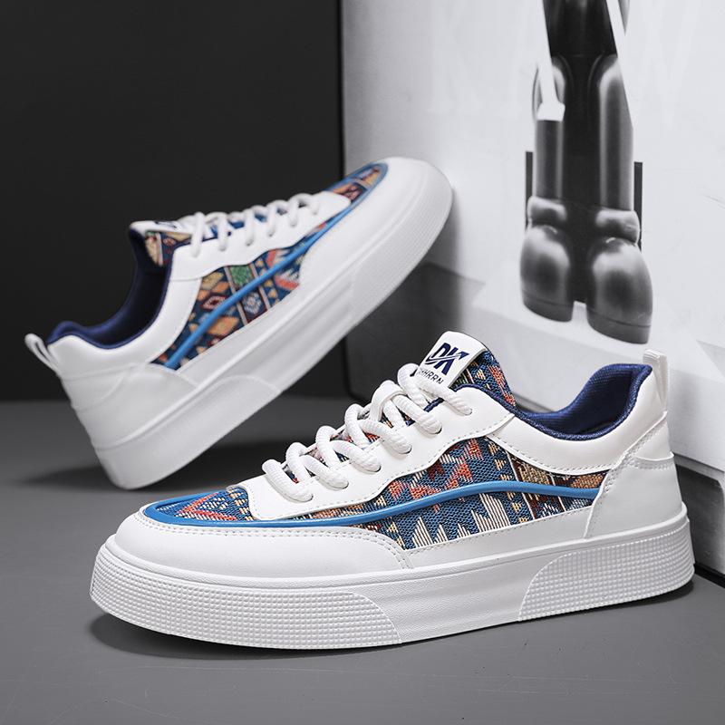 Men'S Daily Casual Color Matching Low-Top Sports Men'S Shoes Leather Splicing Cloth Surface Breathable Board Shoes