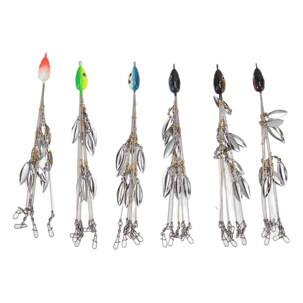 6PCS Simulated 5 Arms Umbrella Fishing Rig 3D Stainless Steel Alabama Umbrella Rigs Wtih 8 Blades Umbrella Rig Kit Fishing Bass