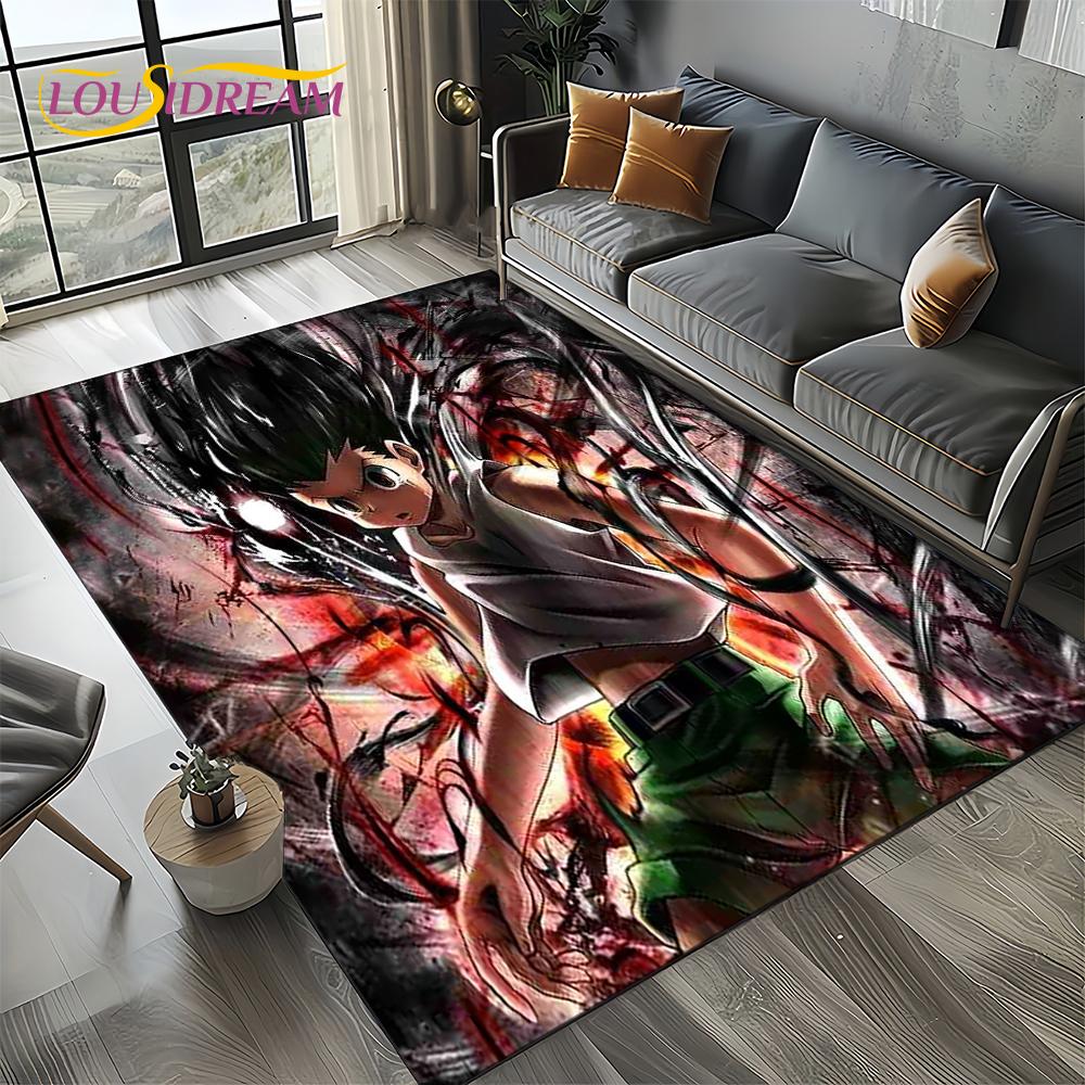 Alfombra HxH Anime Hunter×Hunter Dibujos Animados para Dormitorio Sala de Estar Decoración de Sofá del Hogar, Alfombrilla Grande Decorativa Infantil Regalo