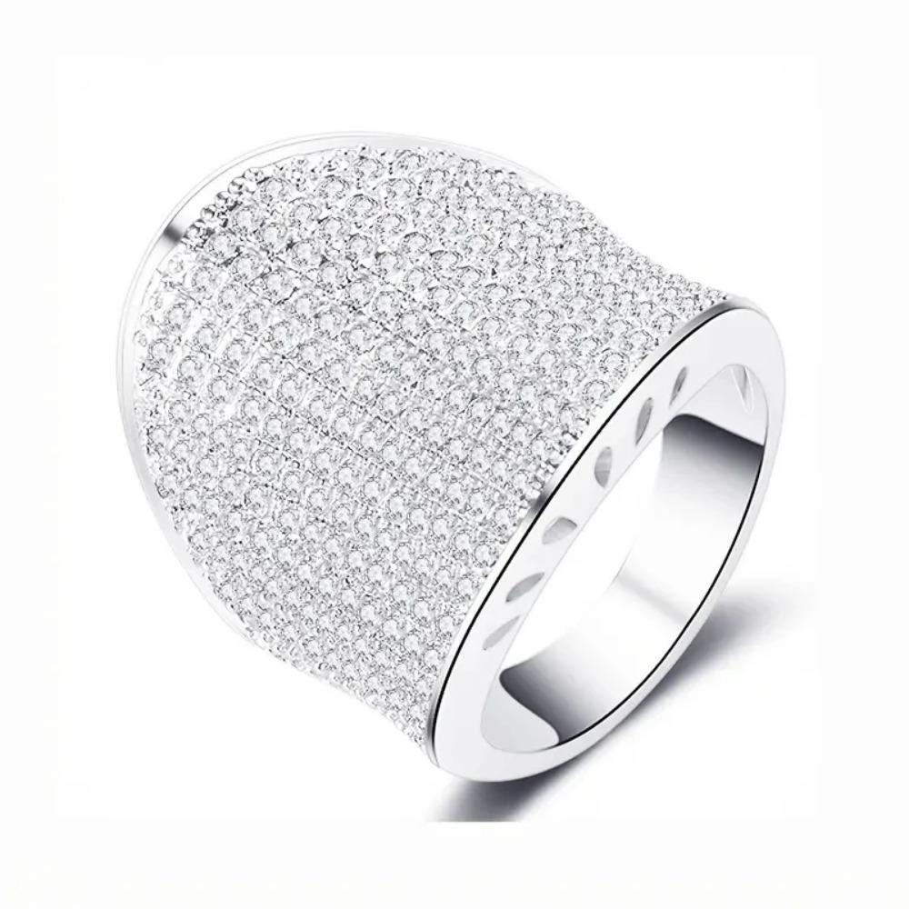 Huitan Gorgeous Sparkling Wide Ring Luxury Lady Wedding Party Zircon with Shiny Zirconia Luxury Zinc Alloy Color Finger Accessories