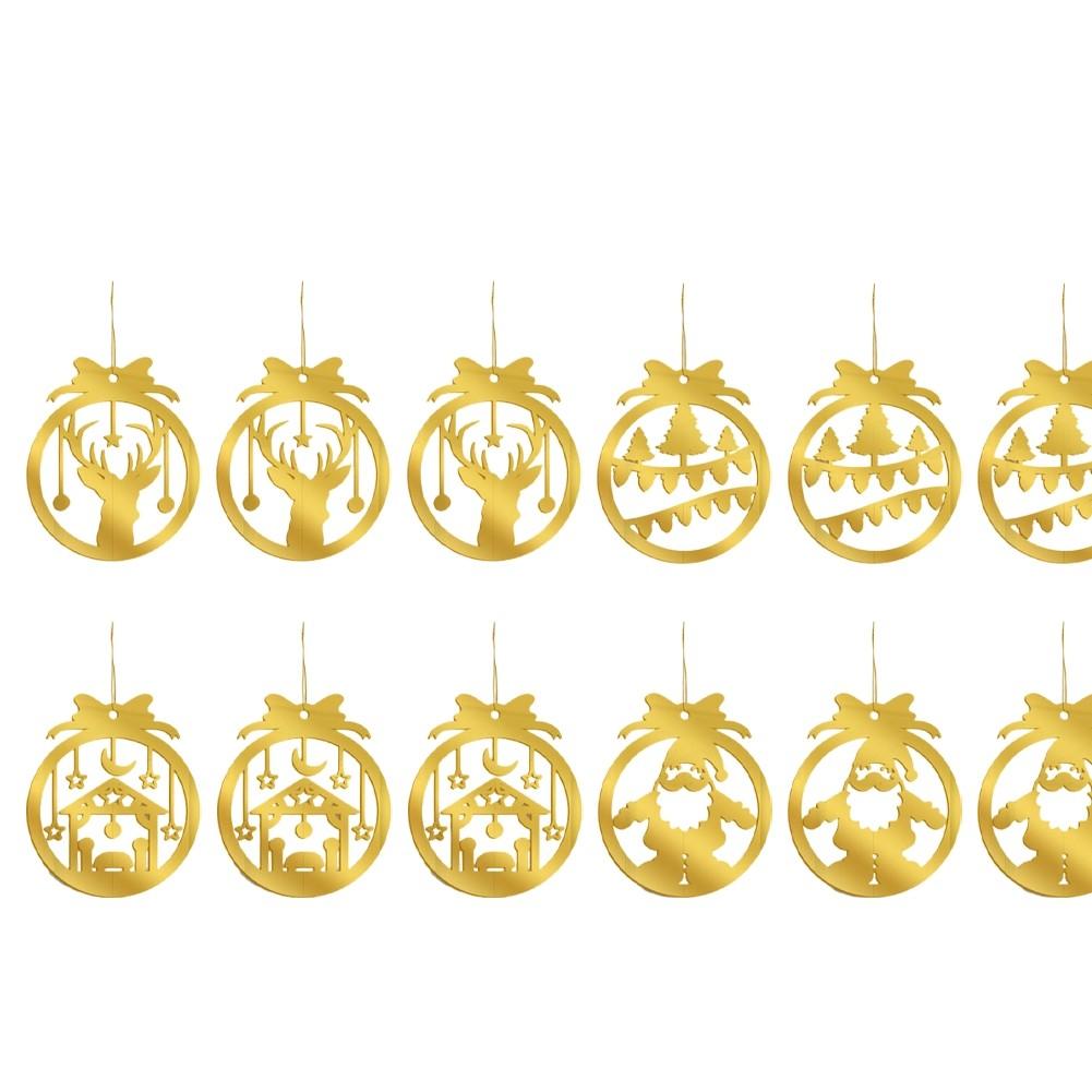 12 Unique Pieces Double-Sided Christmas Ornaments Golden Acrylic Ornaments