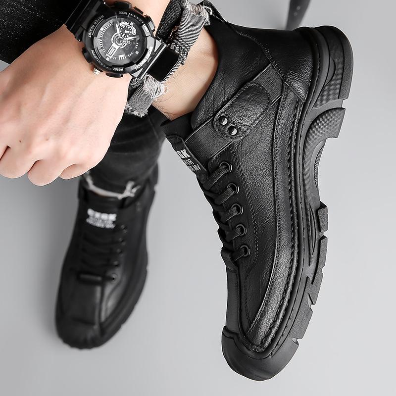 Men's Shoes 2025 Autumn Casual High-top Leather Shoes Men's Fleece Thickened Thermal Cotton Shoes Snow Boots Tide 2025