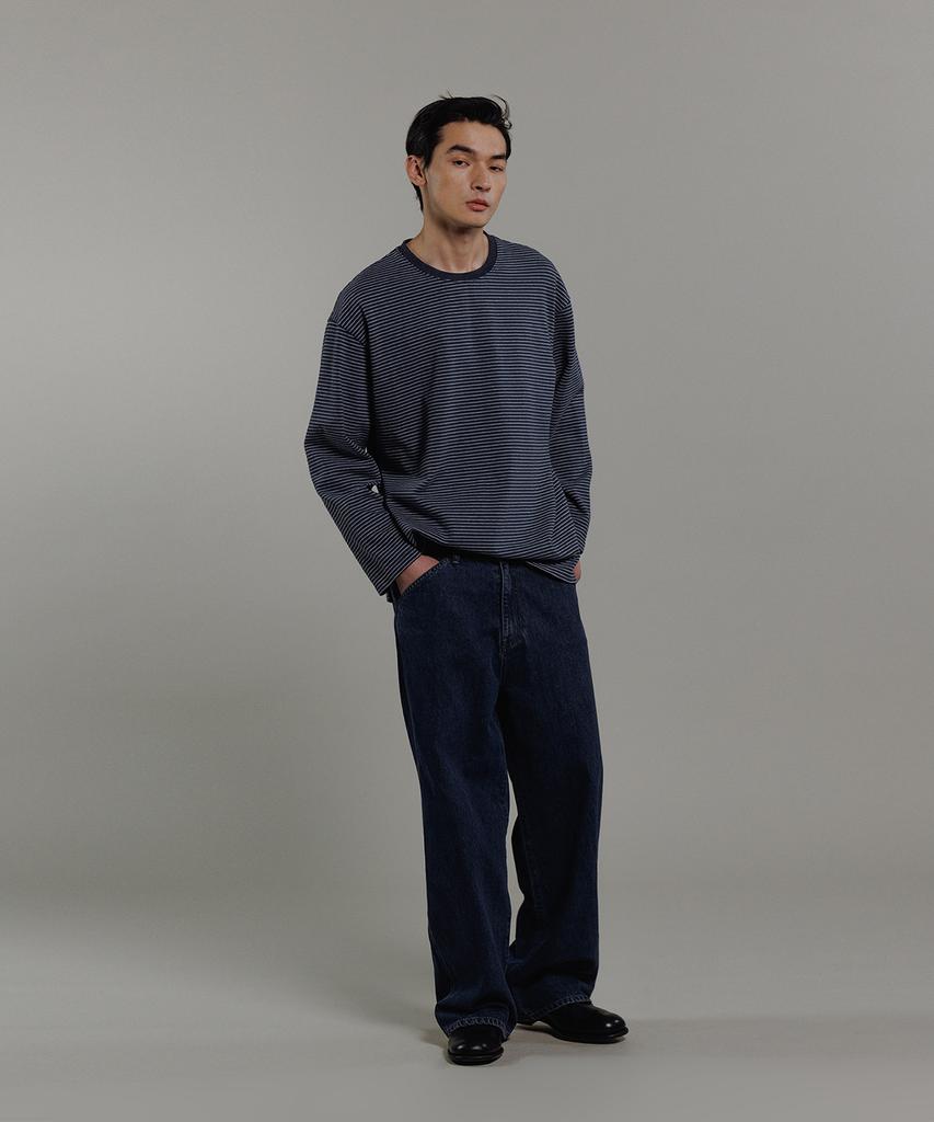 BLANKROOM Pencil Stripe Long Sleeve Tee_Indigo Blue