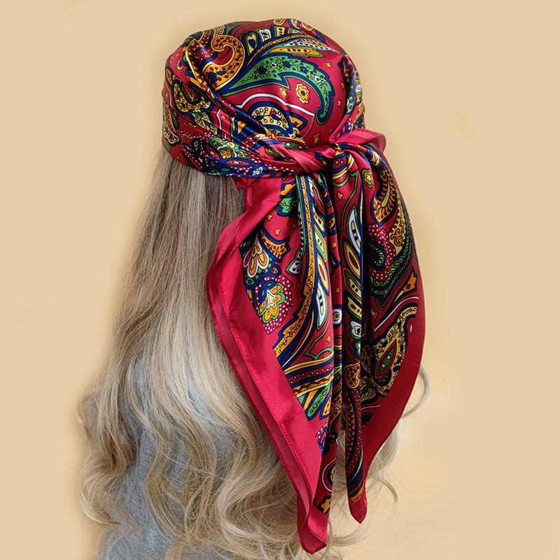 New 90*90cm Retro Brand Women Silk Scarf Bandanna Fashion Bohemian Pattern Square Hijab Lady Wrap Headband foulard muffler