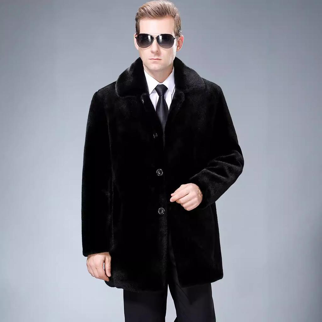 Autumn and winter new mink coat for middle-aged and elderly men genuine leather mink velvet men's coat lapel buckle fur jacket