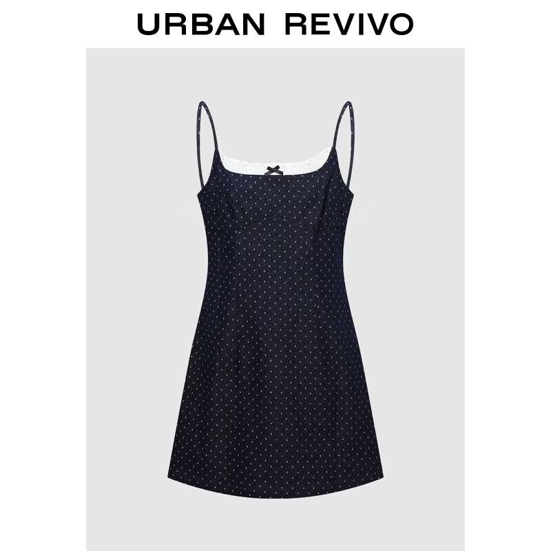 UR2026 Women s Polka Dot Denim Strap Dress XS