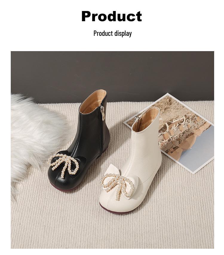 Skórzano-bawełniane buty dla dziewczynek - Przytulne krótkie botki z aksamitu na jesień i zimę