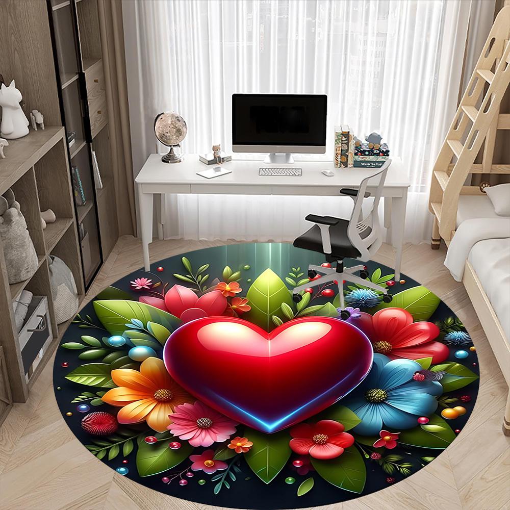1pc Heart Flowers Chair Carpet for Office Non Slip, Machine Washable Rug for Office, Room Holiday Decor for Christmas, Birthday Polyester
