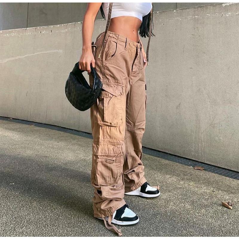 Vintage Cargo Pants Loose Jeans Women's Casual Spring Autumn Pocket Street Sports High Waist Straight Grey Trousers