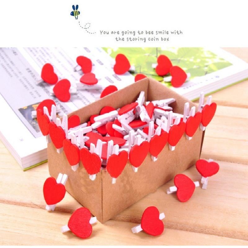 Ny 15 stk koreansk hjerteformet hjerteklemme Trehjerte treklemme DIY treklemme Notes mappe