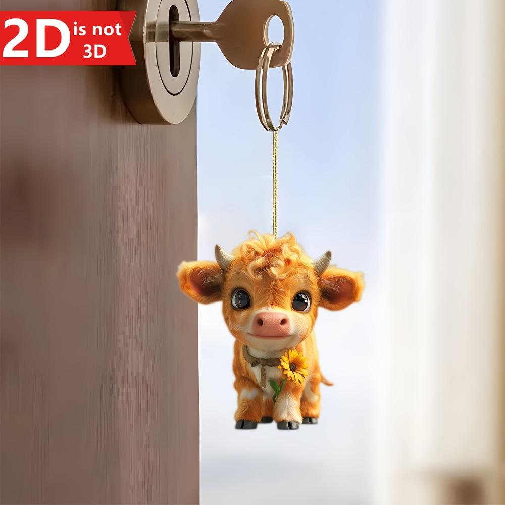 2D art cow pendant for Christmas trees. A versatile animal-themed holiday decoration.