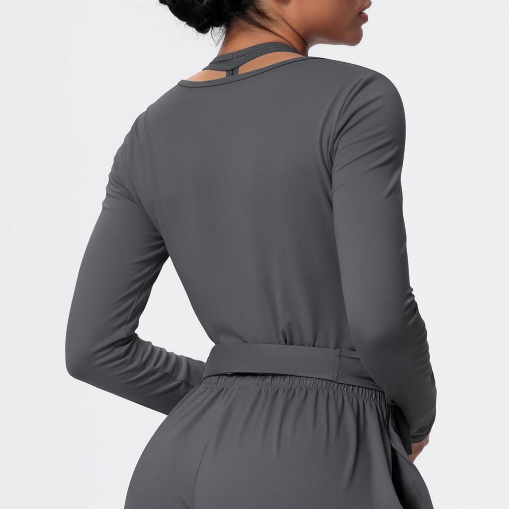 European Fashion Nude Feel Long Sleeve Bandage Yoga Suit for Women