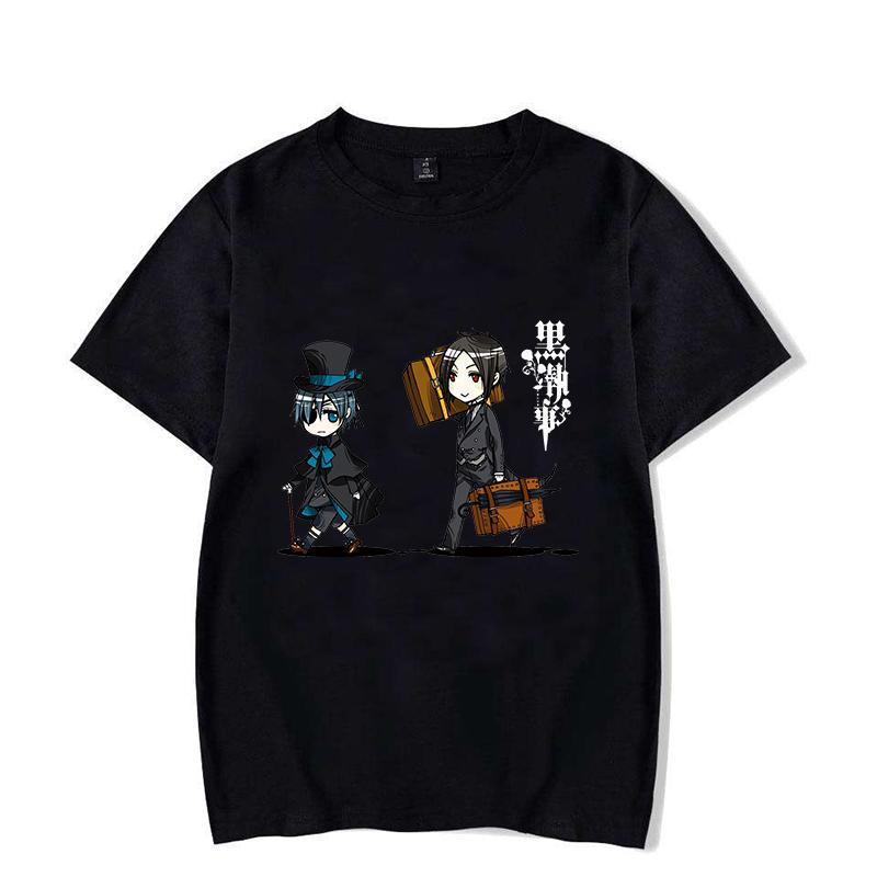 New Anime Black Butler Sebastian Michaelis Ciel Phantomhive Cartoon Print Short Sleeves Jesus Round Neck Men Woman T-Shirt