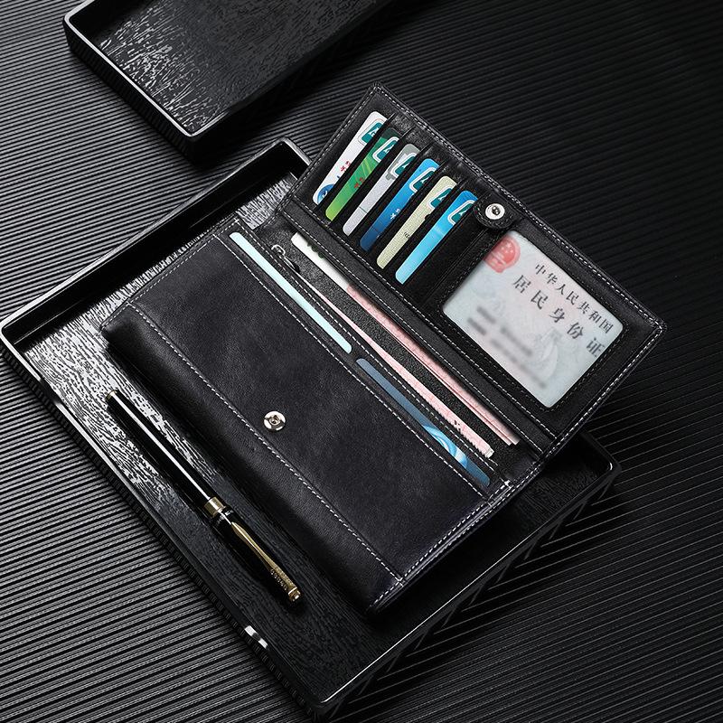New Arrival: Men's Long Genuine Leather Wallet – Multi-Card, Korean Style, Zippered Cowhide Handbag for Business & Youth.