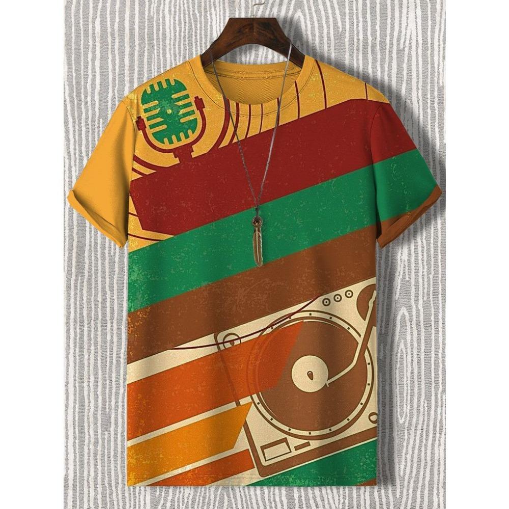 Fashionable oversized men's T-shirt music 3D T-shirt black and white street wear casual short sleeved summer men's clothing party T-shirt top