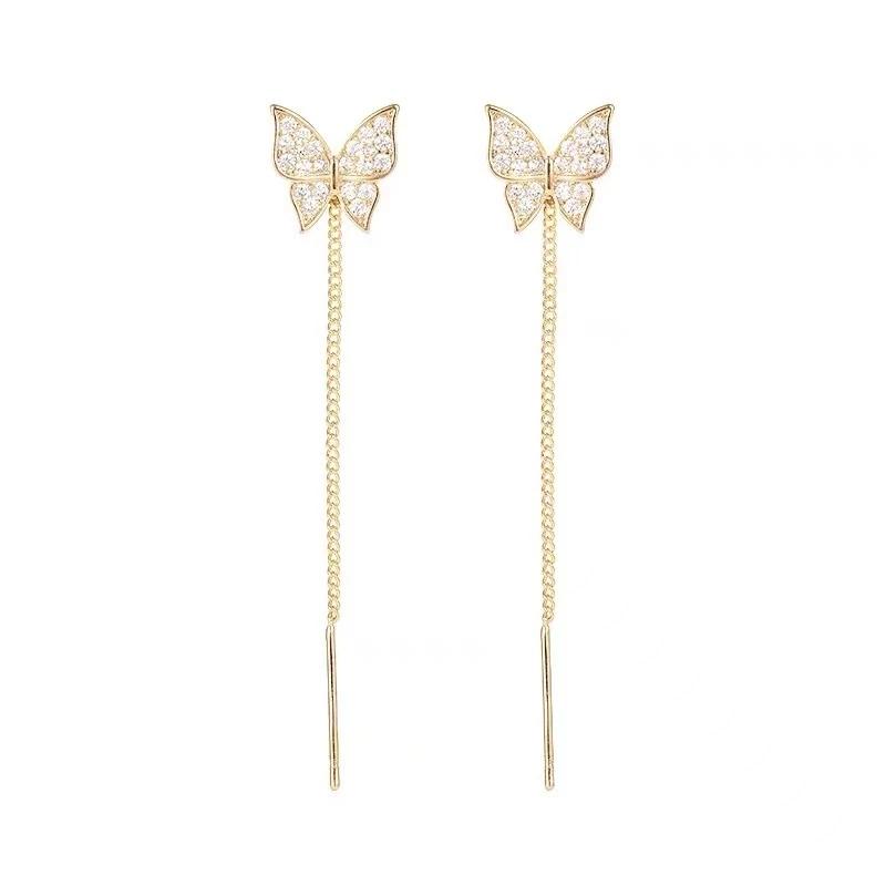 2022 Inlaid Zircon Butterfly Earrings Delicate Simple Golden Butterfly Earrings Personalized Zircon Earrings Anniversary Gift
