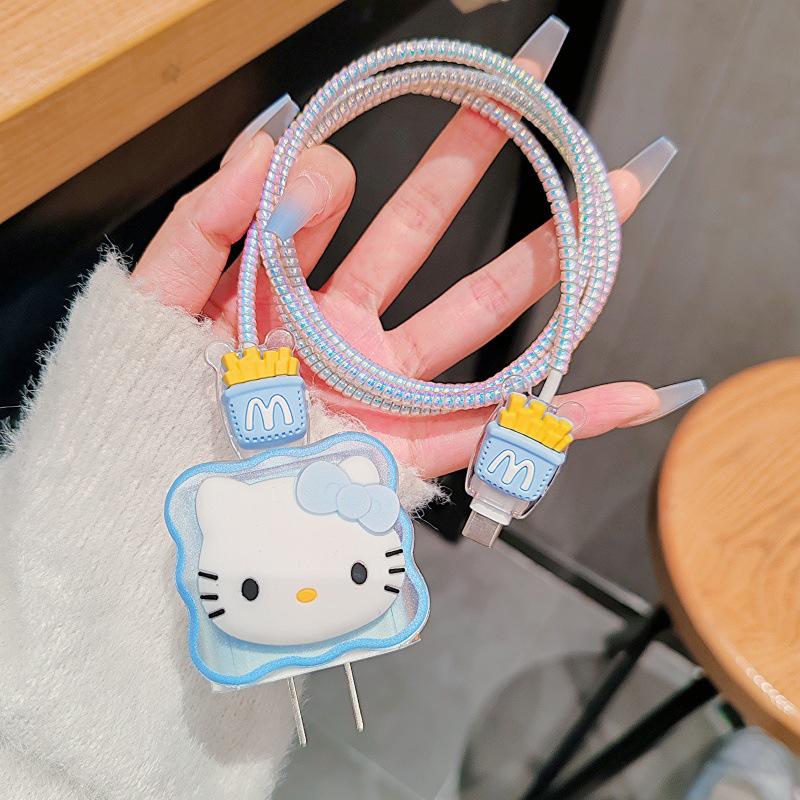 Hello Kitty Ochranný kryt na nabíjecí a datový kabel pro Apple iPhone 18/20W nabíjecí chránič proti zlomení, sada navíječů datového kabelu