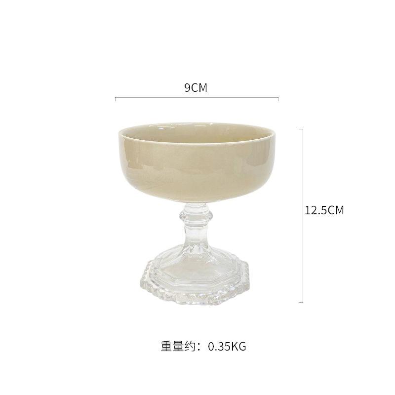 Französische Retro-Dessertschale, hochästhetische Eiscreme-Tasse mit hohem Fuß, kreative hölzerne Schüssel mit hohem Fuß, für Zuhause, Eiscreme-Puddingbecher