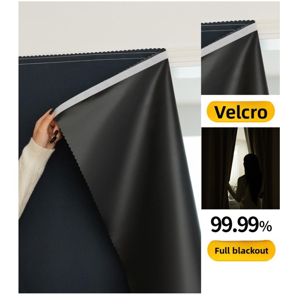 Velcro Full Blackout Curtain No Drill Installation Window Sun Shade UV Protection Door Curtain