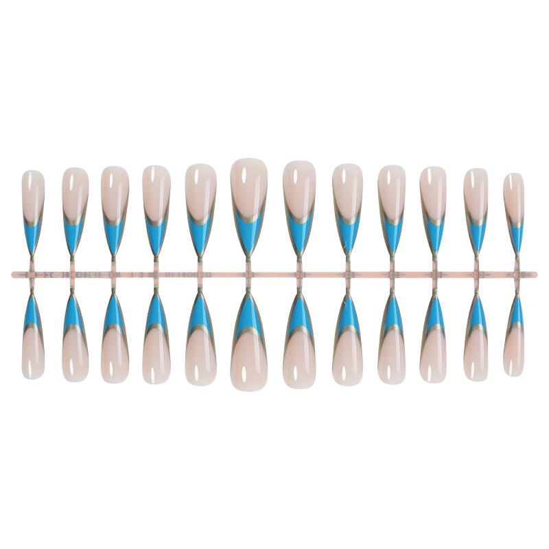

24-Piece 3D French Style Long Metallic Pointed False Nails with Removable Stickers