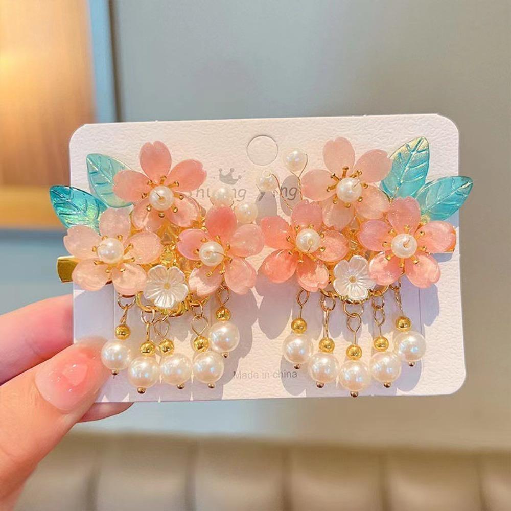 Versatile Pink Hair Clip Flower Tassel Styling Accessory Barrette Chinese Style Hairpins Hanfu Accessories