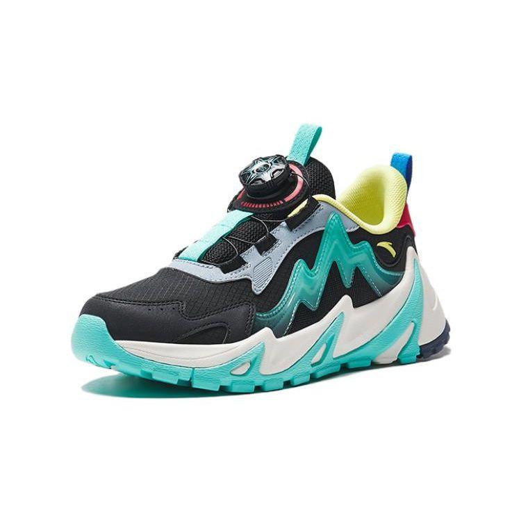Anta Youth  Childrens Mountain Language Comfortable Shock Absorbing Wear Resistant Low Top Running Shoes Kids running shoes Black Green A312348831-1