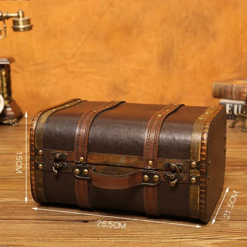Boîte de rangement pour bijoux rétro en bois Design valise vintage Grande capacité pour fête de mariage et accessoires de maison Marron