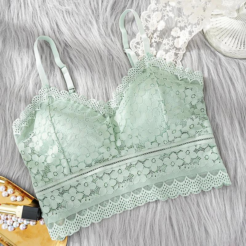 Women Lace Bras Top Comfortable Bralette Solid Color Add Pad Lingerie Beauty Back Underwear Sexy Vest Female Wireless Bra
