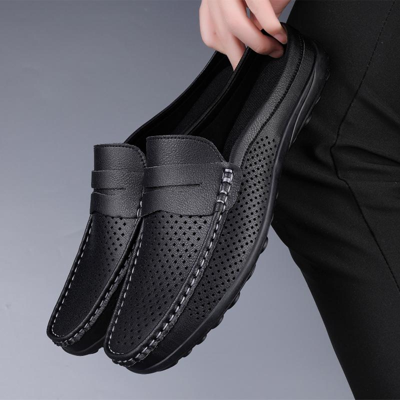 Men's half slipper leather shoes summer breathable casual non slip business leather shoes youth fashion versatile driving shoes