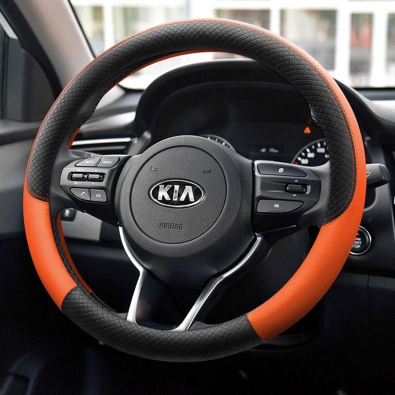 2026 Hot Car Sticker For Kia KX3 Proud Run Steering Wheel Cover Leather Four Seasons Universal Hand Sewing Free Special Grip Cov