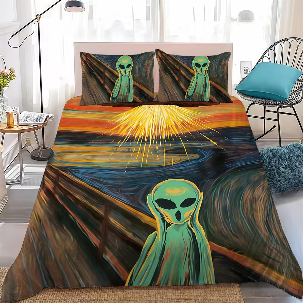 Set Copripiumino Shout UFO Alien Morbido Lavabile Letto 3 Pezzi Estivo Confortevole Dormitorio Studenti Casa Biancheria da Letto per Bambini Best seller