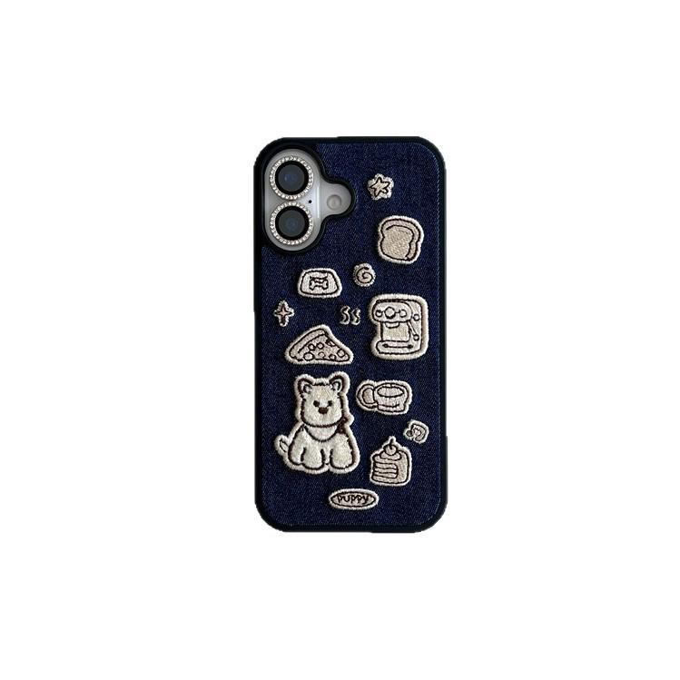 Japanese & Korean Embroidery Coffee Terrier iPhone 17/16ProMax/15/14 Case with Chain