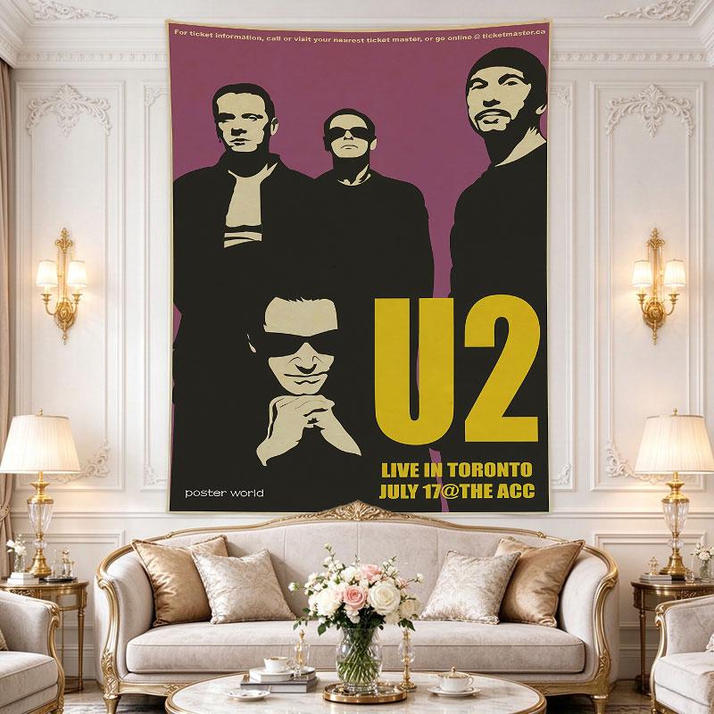 U2 Live in Toronto Retro Concert Poster Purple Band Silhouette Art