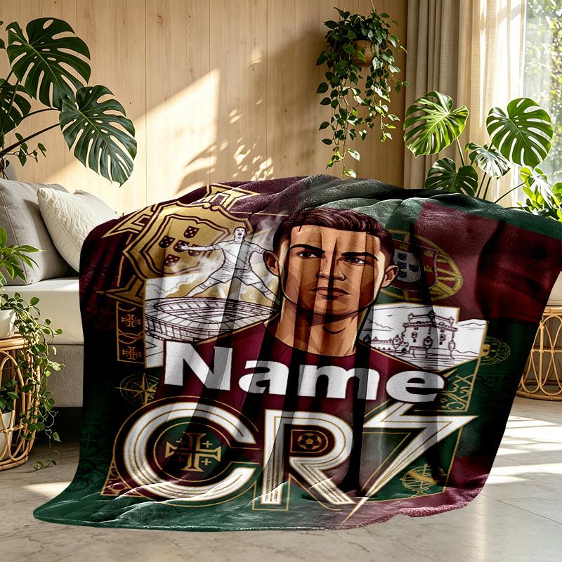 Custom Name Personalized Cristiano Ronaldo Print Blanket, Home Decor, Bedroom, Sofa, Camping, Couch, Gifts for Birthday Christmas