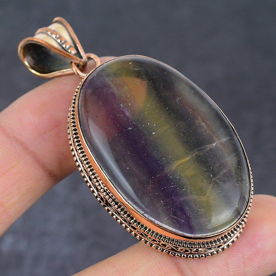 Pandantiv Bijuterii din Cupru Lucrat Manual cu Fluorit 2,44" v7w84