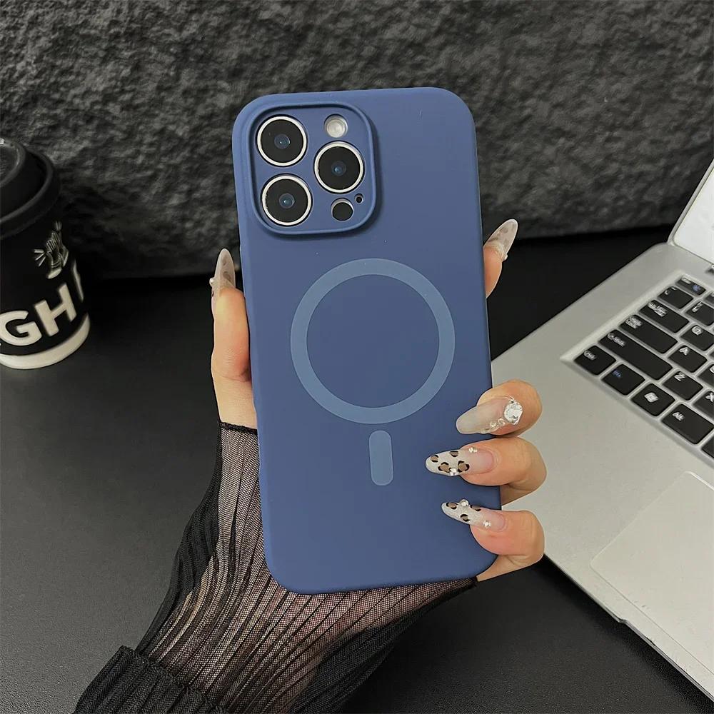 Luxury Magsafe Liquid Silicone Magnetic Phone Case For iPhone 16 Pro Max 15 Plus 14 13 12 Lens Protective Candy Color Back Cover