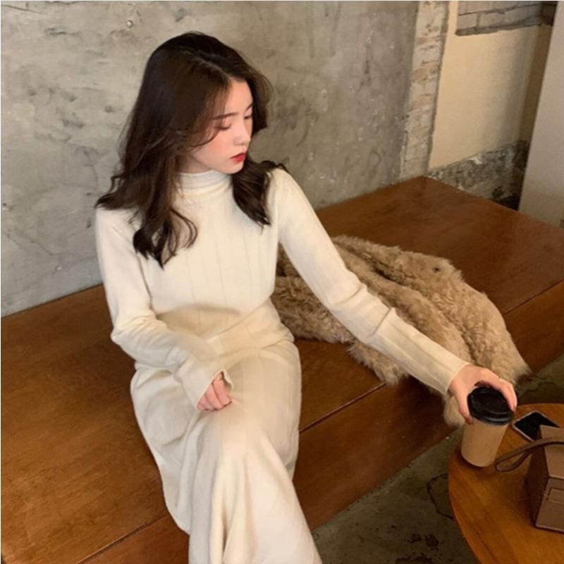 Inner Skirt with Coat Knitted Black Primer Dress Women's Autumn and Winter Long Sweater Skirt