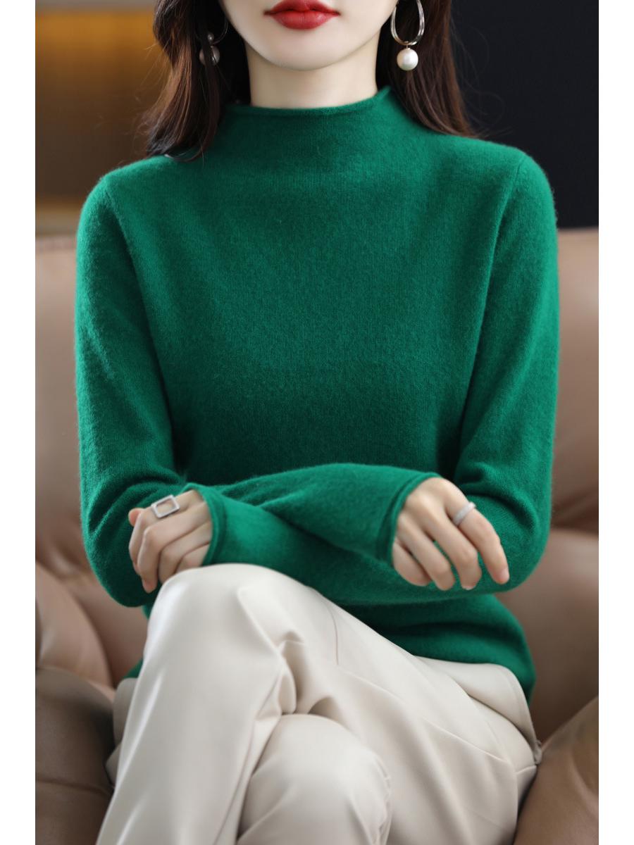 

Шерстяной свитер Puyuan: Женский модный базовый топ с полувысоким воротником и краем в рулик XXL (135-150 jin)