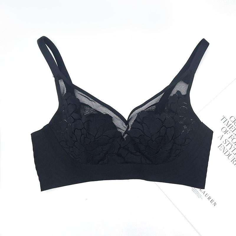 Light Blue Floral Lace Wireless Bra with Adjustable Straps M чёрный