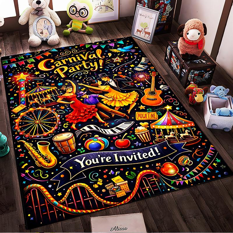 Colorful Carnival Party-Themed Carpet with Dancers and Musical Decor Suitable for use as an anti-slip for living room bedroom sofas